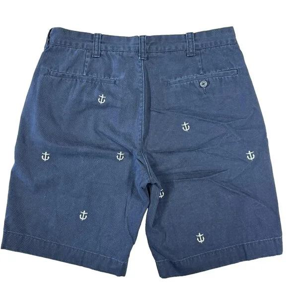 J.Crew Nautical Preppy Chino Shorts Mens 31 Embroidered Anchor Navy Blue Coastal - Picture 2 of 7